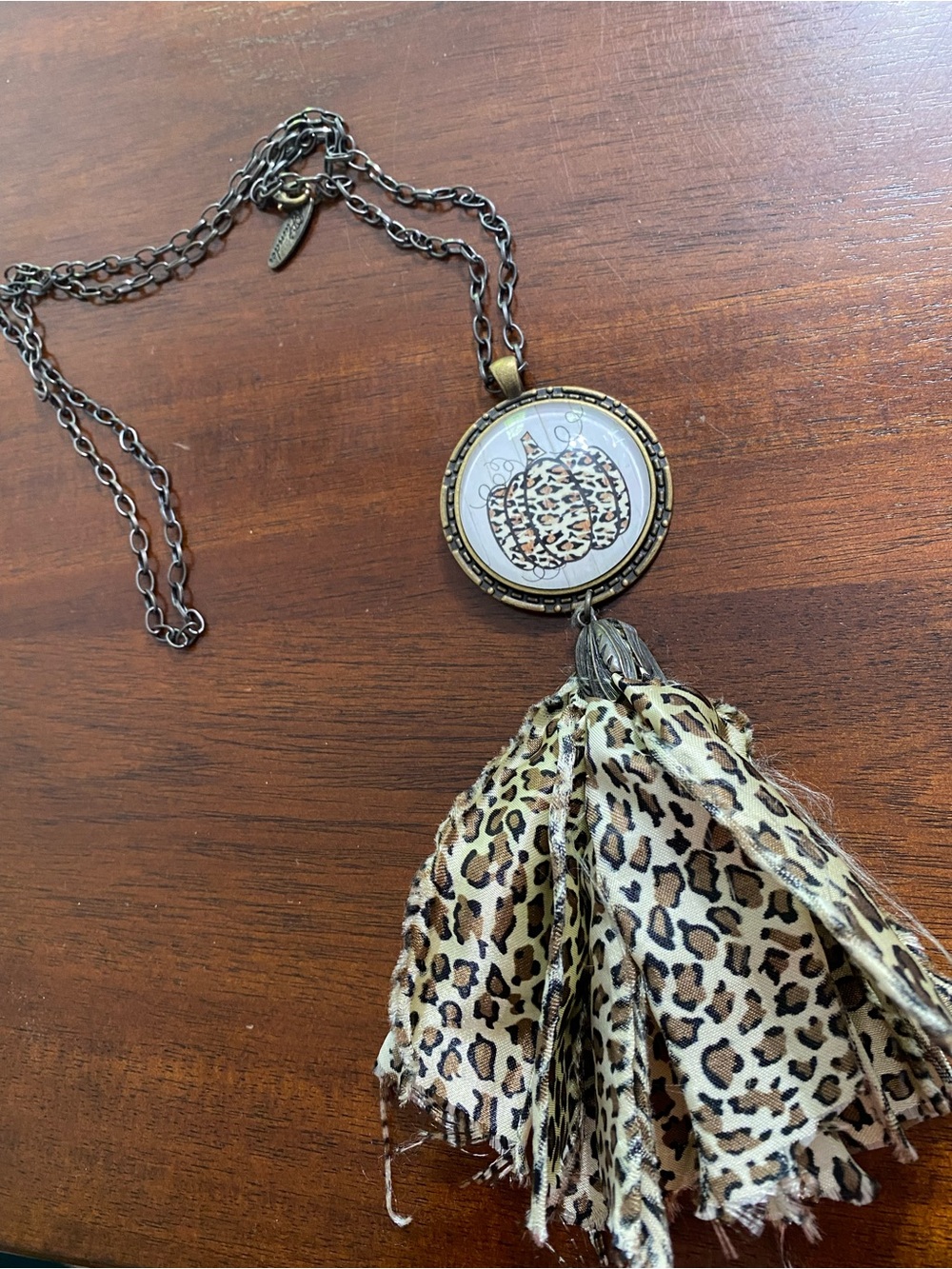 Plunder Leopard Tassel Pendant Necklace in Gold and Brown